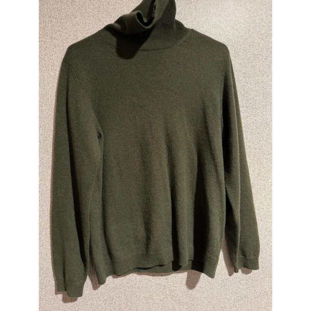 Lands End Mens Cashmere Turtleneck Sweater Forest Green Medium 10-12 Regular